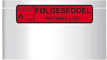 Følgeseddellomme Docustick Standard med trykk C65 225 mm x 122 mm